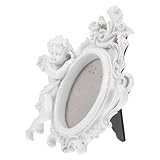 VALICLUD Engels Fotorahmen aus Kunstharz Dekorativer Tisch Bilderrahmen mit Betender Engelsfigur Weißer Resin Rahmen für Zuhause Büro und Wohnzimmer