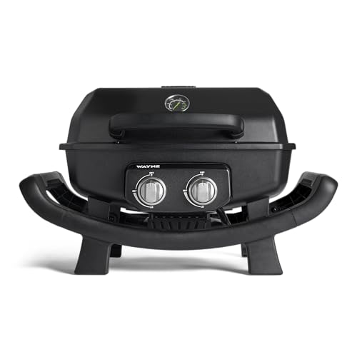 BURNHARD® 2-Brenner Gasgrill WAYNE 4,4 kW – Tragbarer Balkongrill - Tischgasgrill klein mit Aludruckguss Brennkammer inkl. Abdeckhaube - Gusseisen Grillrost