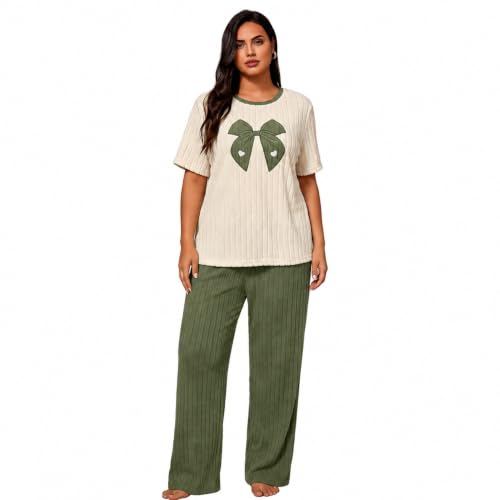 Image of Emilaura Womens Plus Size Pajama Set 2 Piece Short Sleeve with Long Pant Sleepwear Soft & Cozy Bow Loungewear (XL to 5X)