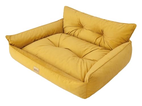 Bjird Hundebett - Hundekorb für kleine mittelgroße & große Hunde - Hundekissen - Hundesofa - EInfach zu reinigen - Joker Gesteppt - Größe: S: 64 x 49 cm - Gelb Fancy