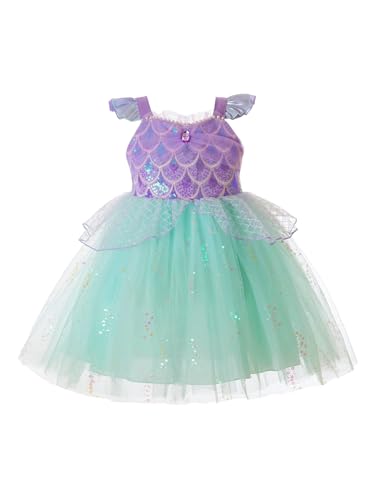 Fylytota Girls Mermaid Dress Little Mermaid Costume Princess Sequin Sling Tutu Dress for Toddler Kids Birthday Party Turquoise
