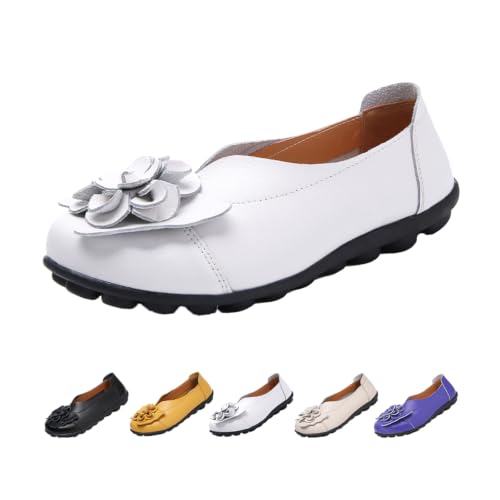 Image of MOYOWEI Women's Leather Slip On Loafers Colorful Flat Shoes