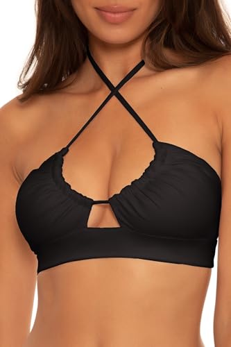 BECCA Women's Standard Color Code Core Bikini Top, Adjustable, Tie Back, Swimwear Separates, Black (A), D4