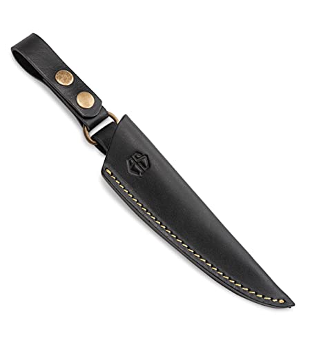 Angus Stoke Étui pour couteau à fixer à la ceinture - Haute qualité étui en cuir avec articulation métallique et lanière en cuir pour la chasse, loisirs...