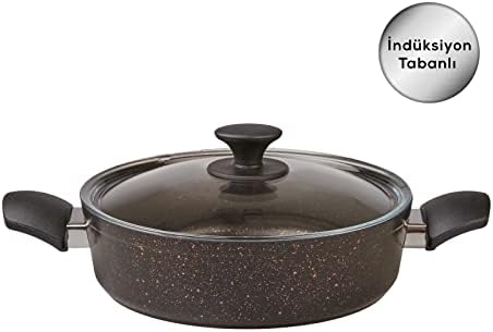 Karaca Biogranit cookware Set, Black/Gold, Induction Base, 7-Piece cookware Set, Non-Stick Coating, Pot pan Set with Glass lids, Dishwasher-Safe, Granite