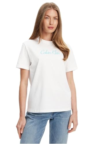 Calvin Klein Donna T-Shirt Maniche Corte Classic Logo Tee In Cotone, Bianco (Brilliant White), Xs-image