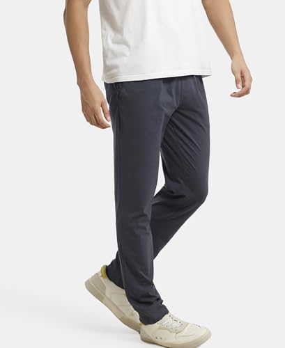 Image of Jockey AM49 Men Super Combed Cotton Rich Straight Fit Trackpants with Side and Zipper Media Pockets