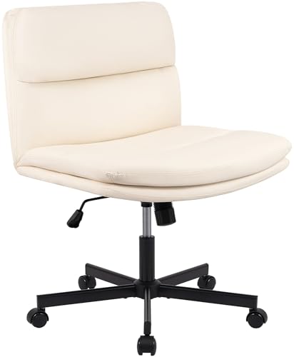 CLP Sillon Lounge tapizado Regulable en Altura Eldor, Silla de Oficina de Polipiel, giratoria con Respaldo y Ruedas, hasta 135 kg, Color:Crema