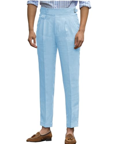 Men's Fit Pants Pockets Slacks Casual Business Slim Lightweight Linen Gurkha Pants4