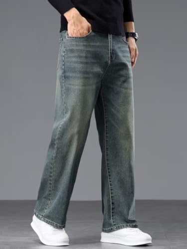 Image of Jeans for Men | Regular Fit Whisker Wash Denim with Straight Fit Bottoms