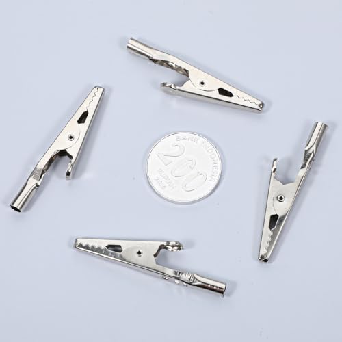 50 Stück Krokodilklemmen aus Metall Elektrische Testklemmen Abgreifklemmen für Elektrotestarbeiten Labor (Silber)