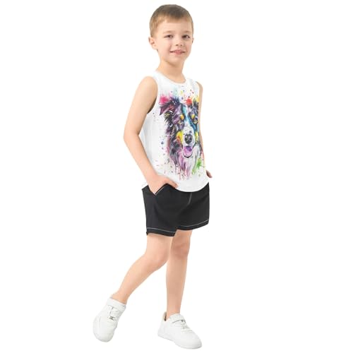Colorful Puppy Painting Boys Tank Top Sleeveless Quick Dry Athletic T-Shirts 3-10T4