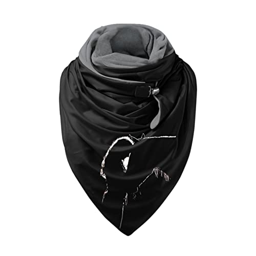 Huttam Echarpe Triangle Hiver Femme Cheval Chaude Pas Cher Echarpe Chic Fille Avec Bouton Souple Wrap Écharpe Imprimer Chat Décontracté Mode Léger Streetwear Cover