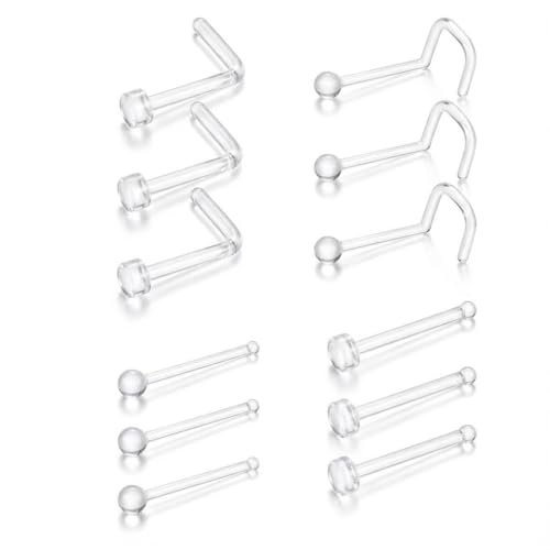 Clear Nose Ring Bioflex for Women and Men,Plastic Cear Nose Studs for Work L Shaped,Body Clear Piercing Retainer 18g Nose Rings Studs Piercing Jewelry