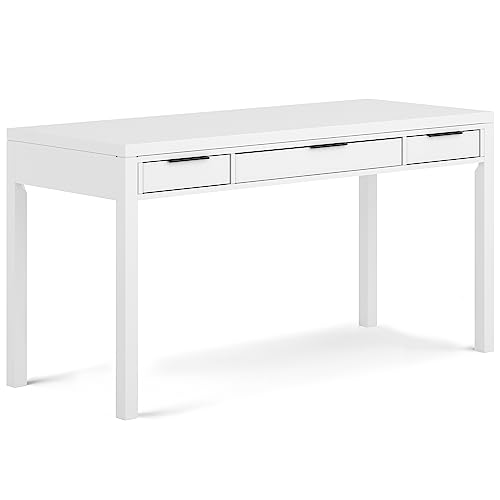 SIMPLIHOME Hollander Desk - 60-Inch Wide Solid Wood Writing Desk in White, Contemporary Home Office Computer Table for Workspace or Study with 2 Drawers and Flip-Down Keyboard Tray