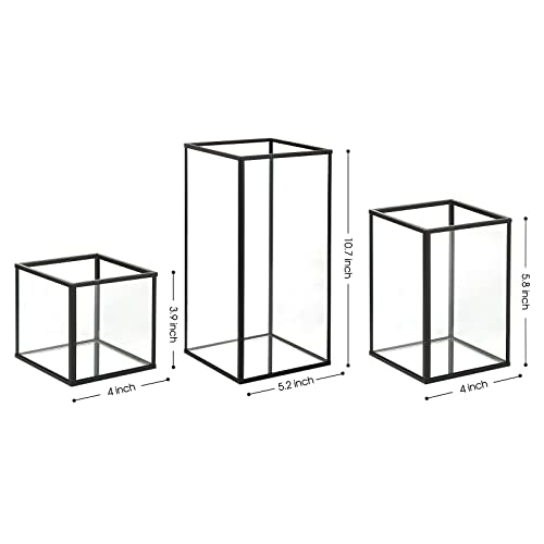 Ytwmzzz Hurricane Candle Holder, Black Hurricane Candle Holder, Glass Hurricane Candle Holder, Large Modern Square Metal Frame Clear Glass Hurricane Candle Holder For Table Centerpiece Pillar Candles #TOP1