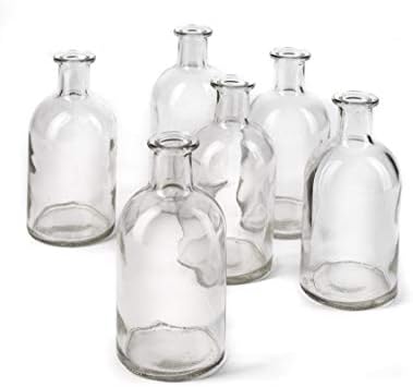Serene Spaces Living Bud Vases, Apothecary Jars, Decorative Glass Bottles, Centerpiece for Wedding Reception, Mini Flower Vases, Small Medicine Bottles for Home Decor (Clear, Set of 6)