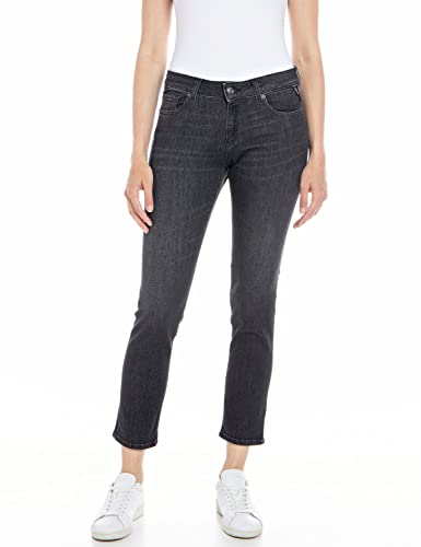 Replay Damen Jeans Faaby Flare-Fit Schlaghose mit Power Stretch, Black 098...