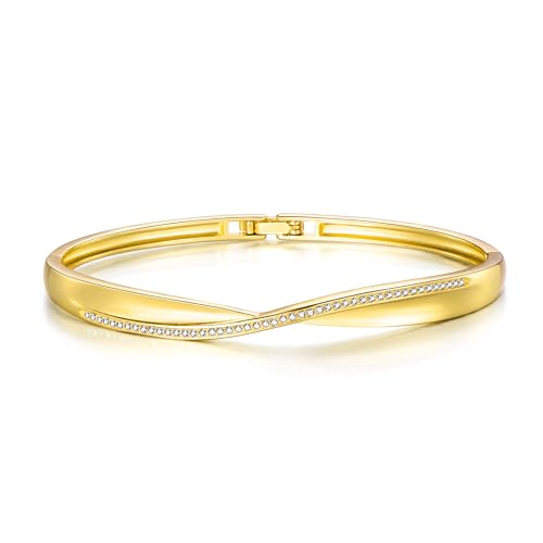 Image of Philip Jones 18k Gold Plated Arc Bangle Created with Zircondia® Crystals (7 Inch)