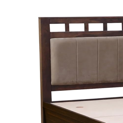 Image of EXCEL HOME EXCEL International Solid Sheesham Wood Queen Size Bed with Box Storage | Wooden Double Bed with Box Storage & Upholstered Cushined Headboard for Bedroom | Rosewood, Teak Finish