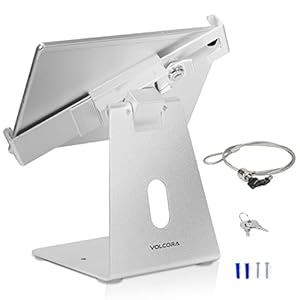 Volcora Tablet Stand iPad Security Holder with Anti-Theft Lock, Silver 9-13 Inch Kiosk Stand Mount, Swivel, Adjustable, for iPad Pro, Air, POS Register, Retail Business, Checkout, Cashier