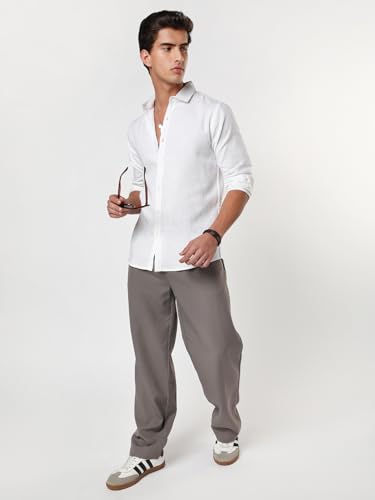 Image of Urbano Fashion Men's Linen Blend Full Sleeve Relaxed Fit Casual Solid Shirt