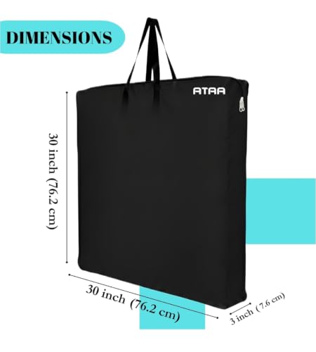 Image of Primium Carrom Board Cover with Strong Handle - Waterproof & Dustproof Nylon Storage Bag, Zipper Chain Closure, Extra Pouch for Coins, Striker & Powder, Lightweight & Durable - Black (30 x 30)
