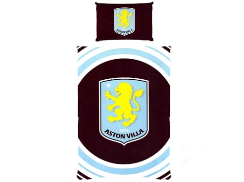 FOCO Aston Villa FC Pulse Single Reversible Duvet Cover Set with Pillowcase, Football Club Bedding
