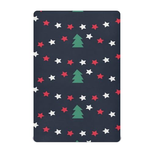 Moudou Christmas Tree Playard Sheet for Boy Girls, Soft Breathable Fitted Toddler Sheet for Standard Playard Bed Mattress, 39 x 27 x 5 Inch