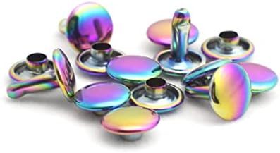 9mm Rainbow Double Cap Rivets,Metal Button Round Rose Gold Rapid Rivet,Rivet Studs for Purse Bags Handbags Shoes Belts Leather Craft DIY (50pcs)…