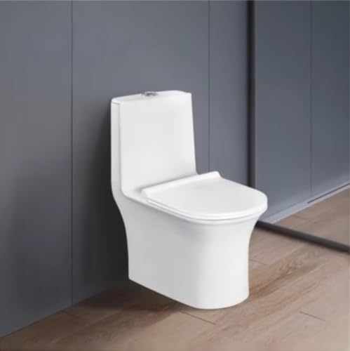 Image of Clay Plus Premium Rimless Ceramic Western Toilet for Bathroom, Hotel, Hospital, Lavoratory, One-Piece Floor Mounted Water Closet with Soft Close Seat Cover for Bathroom & Home (P-Trap)