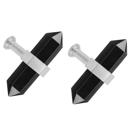 mookaitedecor 2 Pcs Black Obsidian Double Crystal Points Drawer Knobs
