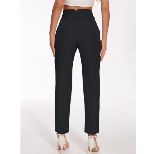 Women's High Waisted Pants - Straight Leg Dress Trousers with Pockets and Seam Design for Business Office Casual4