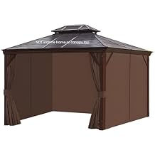 homegroove Gazebo Curtains Outdoor Waterproof 10 * 12ft, Privacy Curtains 4-Panels, Gazebo Replacement Curtain with Zipper for Garden, Patio, Yard Only Curtain Brown