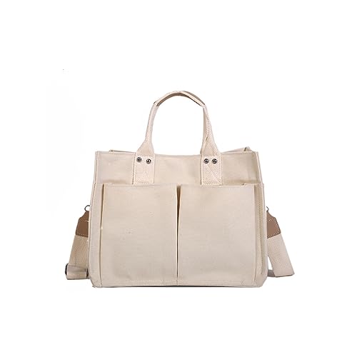 Sac d'épaule femmes toile beige grand format pour les cours et les sorties