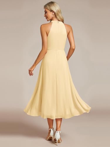 Image of Ever-Pretty Women's Halter Chiffon Midi Cocktail Wedding Guest Dress