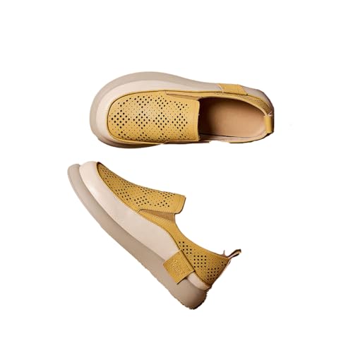 Women's Hollow Platform Wedge Leather Loafers,Summer Comfortable Slip On Breathable Orthopedic Sneakers Fashion Walking Penny Shoes