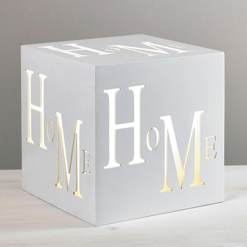 Image of Shabby Chic 3 LED Warm White Light Up HOME Light Box Cube - Rustic Decorative Festive Christmas Décor - Cosy Lighting for Weddings, Bedrooms, Living Rooms, Mantelpieces - Gift Idea