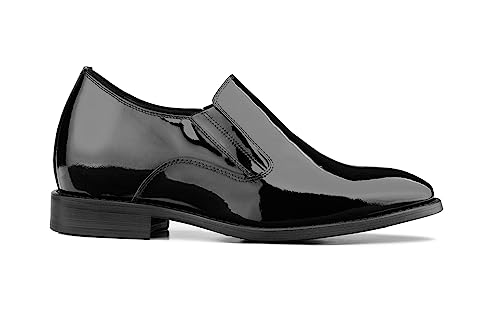CALTO Men's Invisible Height Increasing Elevator Shoes - Black Patent Leather Slip-on Formal Dress Loafers - 2.8 Inches Taller - Y7402 - Size 8 D(M) US2