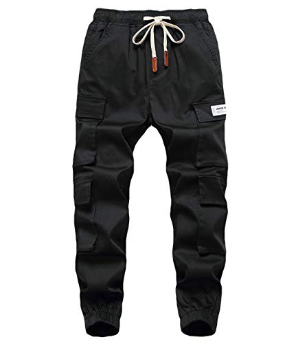 LAUSONS Pantalon Cargo pour Garçon Jogging Resserré aux Chevilles Multi Poche Noir 9-10 Ans