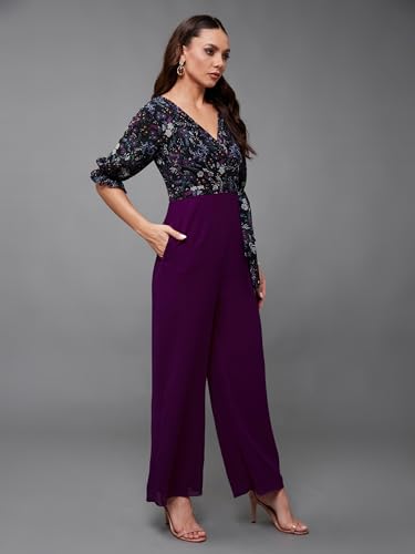 Image of Miss Chase Women's V-Neck Half Sleeve Tropical Wrap-Styled Jumpsuit