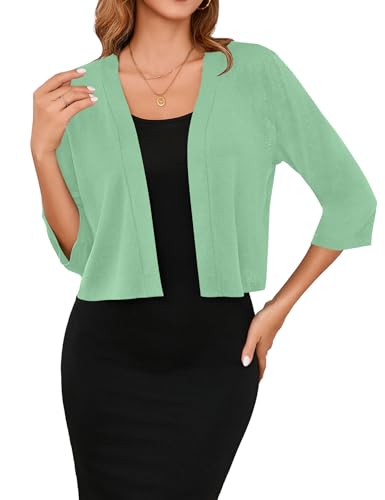 Image of Iandroiy Women's 3 /4 Sleeve Shrugs Lightweight Open Front Cropped Cardigan for Women