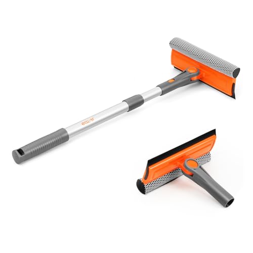 Image of eazer Professional Window Squeegee, 2-in-1 Rotatable Squeegee for Window Cleaning Kit, Window Cleaner Tool, Window Washing Equipment Kit with Extension Pole for Shower /Windshield - 2 Head
