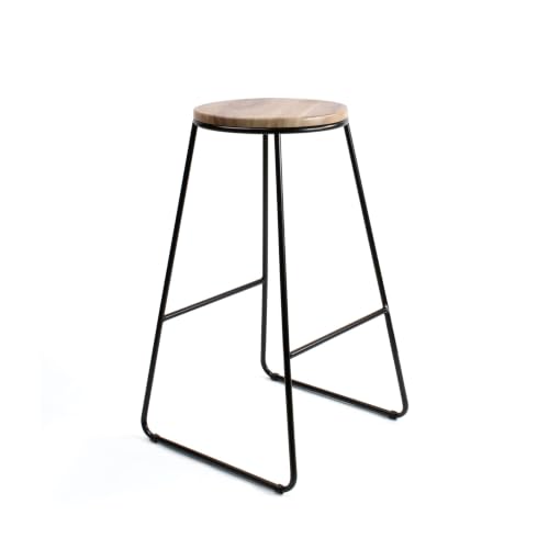 THE SECRET HOME Taburete Alto Cocina y Bar | Estilo Industrial Moderno | Asiento Madera Clara y Metal Negro | Ideal para Isla de Cocina y Desayunador | Taburete Alto Resistente | Altura 71 cm