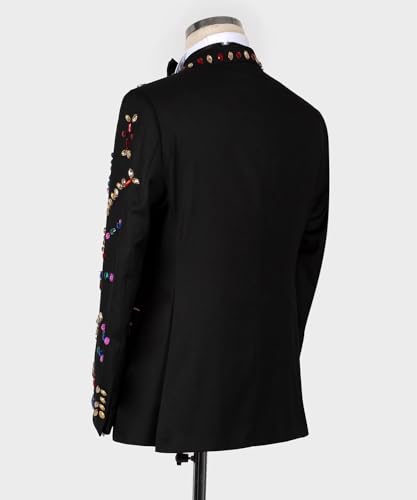 2 Piece Men's Tuxedo Black Suits Luxury Crystal Colored Stone Slim Formal Blazers Jacket Pants Sets for Party,Prom4