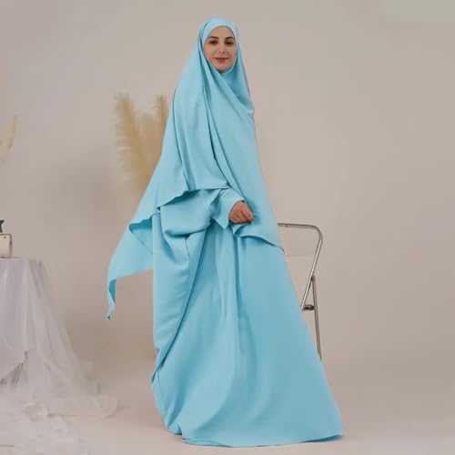 عباية صلاة للنساء من ستايلفيل.in، مصنوعة من البوليستر، باللون الأزرق البيبي، مقاس واحد، بتصميم فستان صلاة مع حجاب