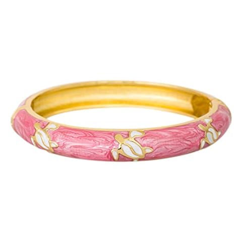 Aloha Jewelry Company Hawaiian Turtle Hinged Clasp Fashion Enamel Bangle Bracelet (Pink) Cover