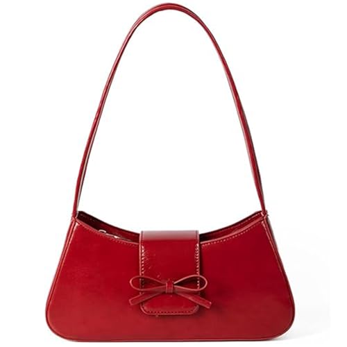 Bolsa vermelha para mulheres, bolsa de ombro moderna Y2K Cherry Purses, bolsas Hobo de couro, linda bolsa de coquete com laço, Vermelho envernizado