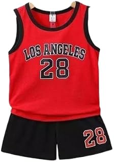 Kid Boys Sleeveless LA 28 Printed Cotton Blend Top & Bottom Set Price In India