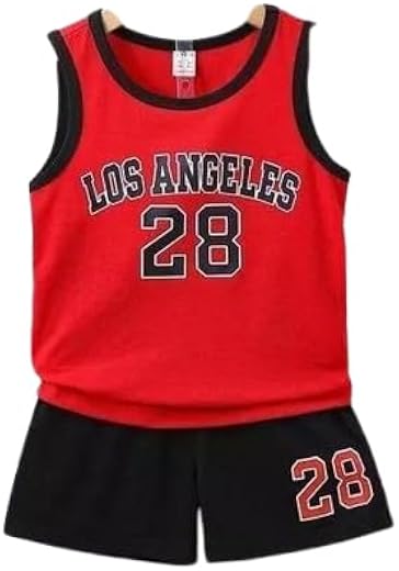 Kid Boys Sleeveless LA 28 Printed Cotton Blend Top & Bottom Set